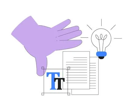 Text Editing and Writing Article with Hand and Lightbulb Vector Illustration Stock Illustration