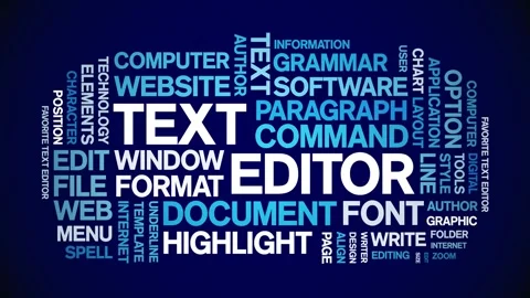 Text Editor animated word cloud,animation tag kinetic typography seamless loop. Stock Footage 301574746