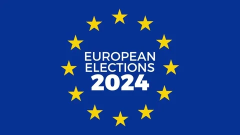 Text of elections in europe in front of flag. Animated illustration of euro.. Stock Footage 266394394