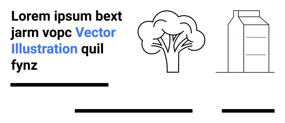 Text elements with blue highlight, minimalist tree, and milk carton. Ideal fo Stock Illustration