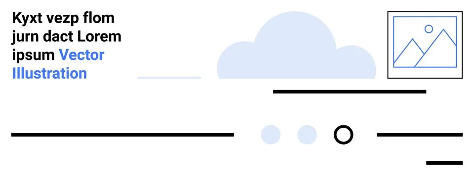 Text elements, cloud illustration, and image placeholder with lines and shape Illustrazione stock