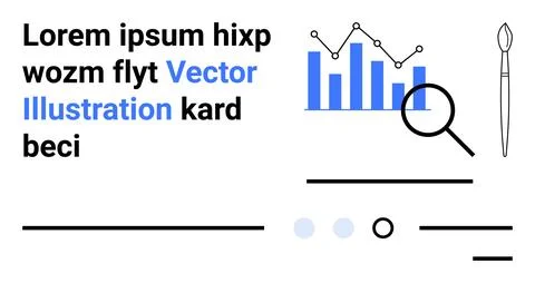 Text elements, data analysis bars, magnifying glass, paintbrush, interactive  库存插图