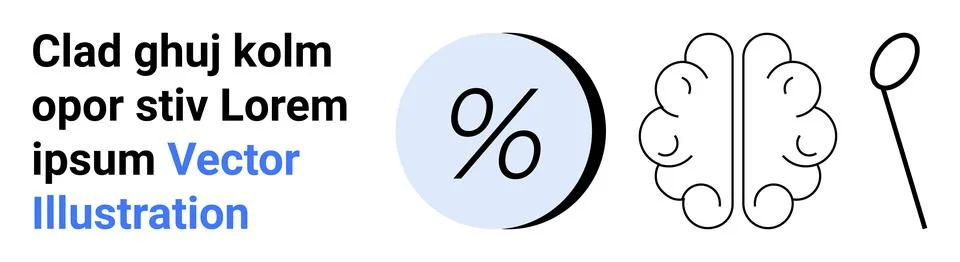 Text elements with percentage symbol, abstract brain, and spoon in simple des Stock Illustration