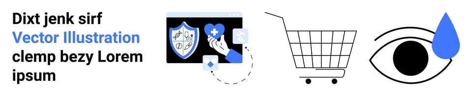 Text elements with various icons, including a shield, hand holding a heart, s 库存插图