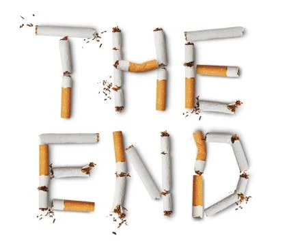 Text the end made from broken cigarettes Stockfoto's
