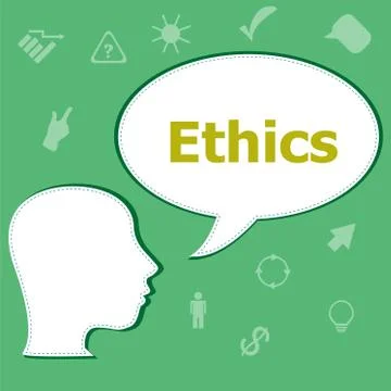 Text Ethics on digital background. social concept . Head with speech bubble Stock Illustration