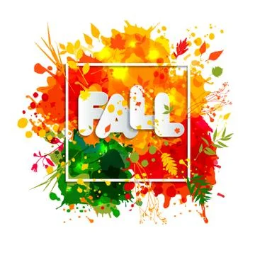 Text Fall in frame in paper style on multicolor blots background. Hand drawn  Stock Illustration