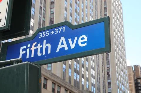 Text fifth ave at an intersection in new york in manhattan usa Stock Photos