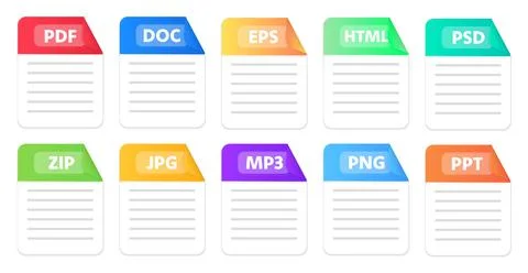 Text file extensions. Flat colored vector icons 스톡 일러스트