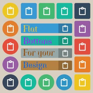 Text file icon sign. Set of twenty colored flat, round, square and rectangular b Stock Illustration