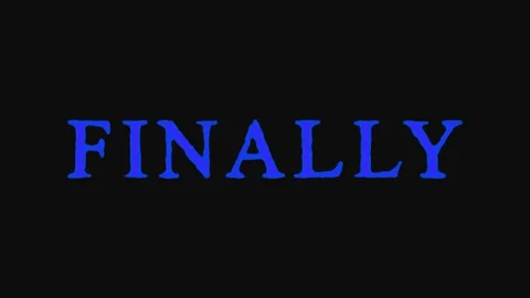 Text 'Finally' repeating in blue against black background with cinematic moti Stock Footage 344035343