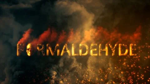 Text formaldehyde with skull burning on dark smoke backdrop Stock Illustration