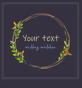 Text frame, Blue background color, watercolor wreath thin elegant with leaves Stock Illustration