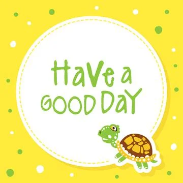 Text Frame with Happy Green Turtle with Shell Vector Illustration Stock Illustration