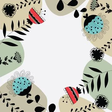 Text Frame Surrounded With Assorted Flowers Hearts And Leaves. Framework For Stock Illustration