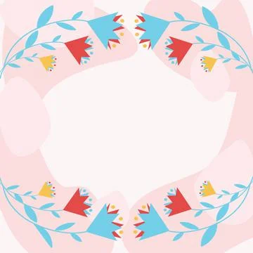 Text Frame Surrounded With Assorted Flowers Hearts And Leaves. Framework For Illustrazione stock