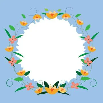 Text Frame Surrounded With Assorted Flowers Hearts And Leaves. Framework For Stock Illustration