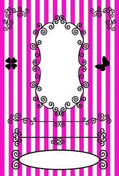 Text frames, dividers and corner with swirled decoration on pink background Stock Illustration