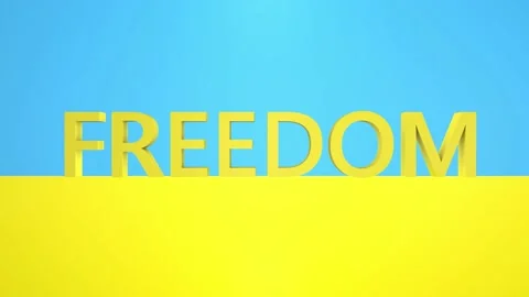 The text "Freedom" on a blue-yellow background. Flag of Ukraine. Stock Footage 201858024