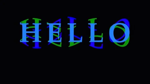 Text glitch effect with repeated 'HELLO' words in blue and green on black b.. Video stock 343417805