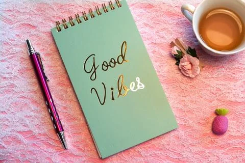 Text, good vibes Stock Photos