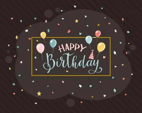 Text Happy Birthday with Balloons on Black Background Stock Illustration