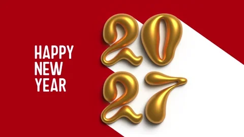 Text Happy New Year and gold 2027 with white long shadow on red Video stock 343683533