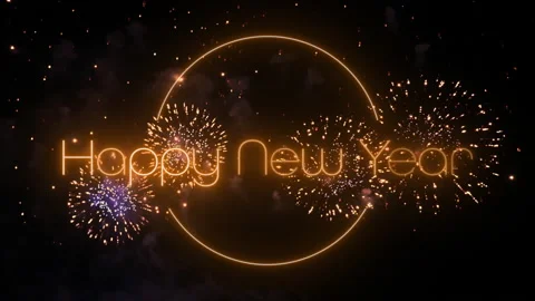 Text Happy new year in orange colors with Real fireworks backgrounds Vídeos de archivo 219779267