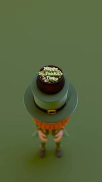 Text "Happy St. Patricks Day" displayed on top of a green hat filled with g.. Illustration