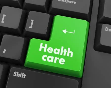 Text health care button 3d render Illustration
