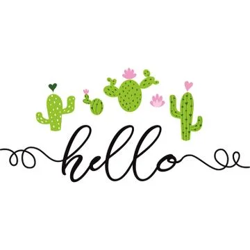 Text Hello Hand drawn cute cactus heart Love Cacti, Cute greeting card templa Stock Illustration