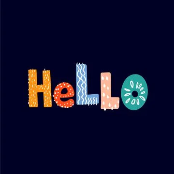 Text Hello is made in multicolored letters on black Stock Illustration