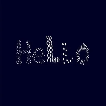 Text Hello is made white texture on black background Stock Illustration