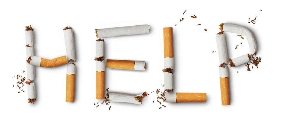 Text ''help'' made from broken cigarettes Stock Photos
