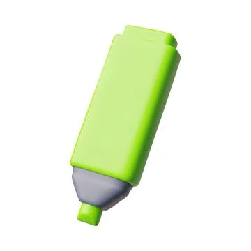 Text highlighter 3D plastic style, vector realistic blue pencil, kids and office Illustrazione stock