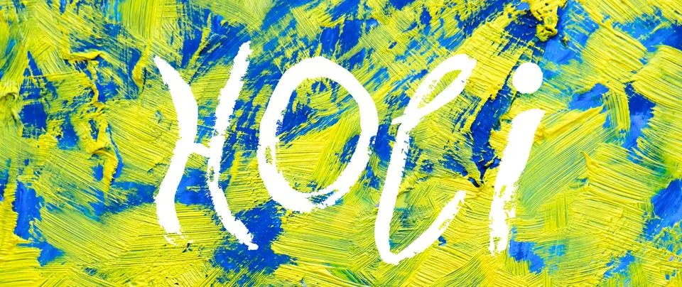 Text Holi on multicolored textured background. Oil painting floral texture,.. Stock Illustration