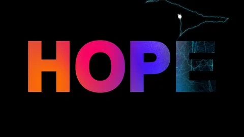 Text HOPE multi-colored appear then disappear under the lightning strikes Stock Footage 85684692