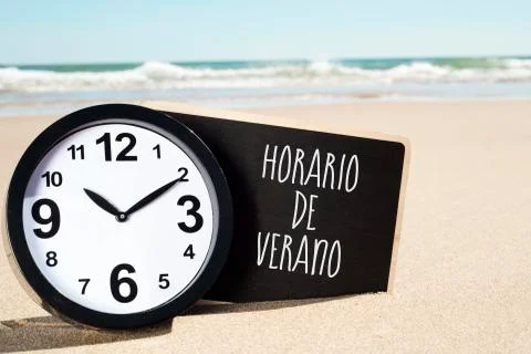 Text horario de verano, summer time in spanish Stock Photos