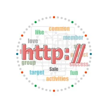 Text http. web design concept . Word collage with different association terms 库存插图