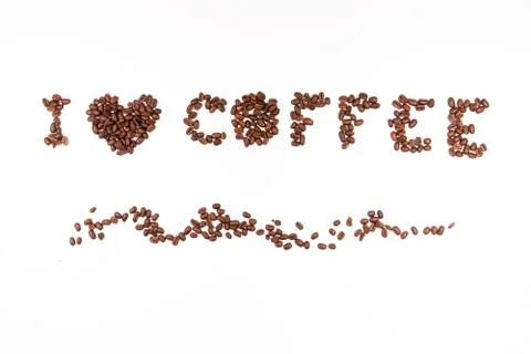 Text "I like coffee" folded from roasted coffee beans Stock Photos