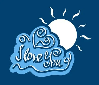 Text I love You on cloud with bright sun Stock Illustration