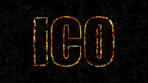 Text ICO Initial coin offering with digital elements, 3d rendering computer 스톡 일러스트