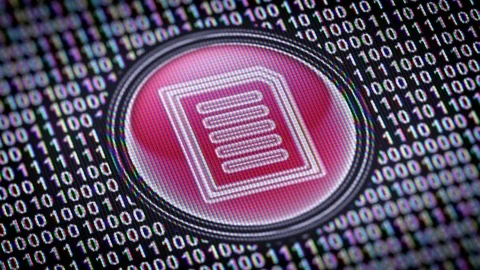 Text icon. Binary code ( array of bits ) in the screen. Looping footage 動画素材 110772749