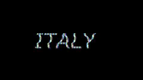 The text Italy is born from the Glitch effect. Then the TV turns off. Stock Footage 244845569