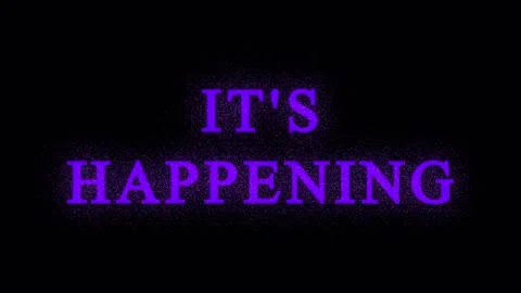 Text IT'S HAPPENING in motion against a dark background with subtle light e.. Stock Footage 344035370