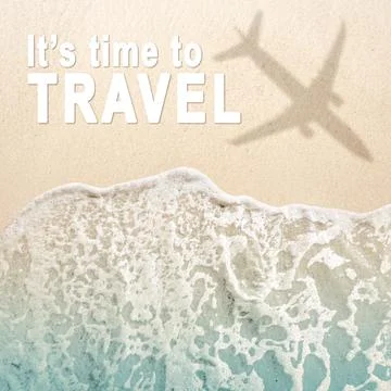 Text of It's time to travel with a shadow of an airplane with a view of cle.. Foto stock