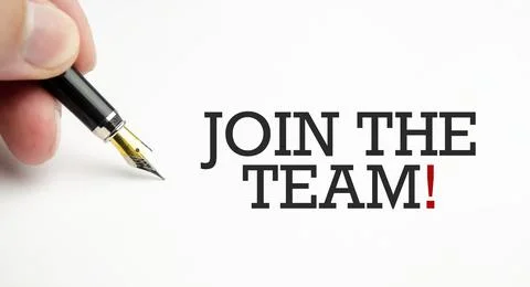 Text Join The Team on paper notepad and pen on wooden background Stock Photos