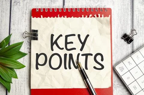Text KEY POINTS on short note texture background with pen Stock Photos