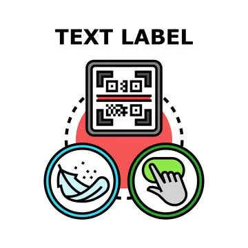 Text label concept with barcode and interaction icons Stock Illustration