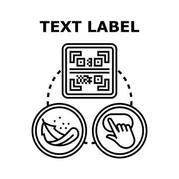 Text label concept with barcode and interaction icons Stock Illustration